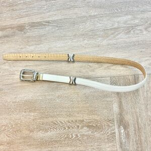 Brighton Tan and White Reversible Leather Belt with Silver Hardware Size XL